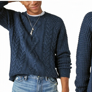 AMERICAN eagle dark navy soft cable knit mix stitch tweed sweater